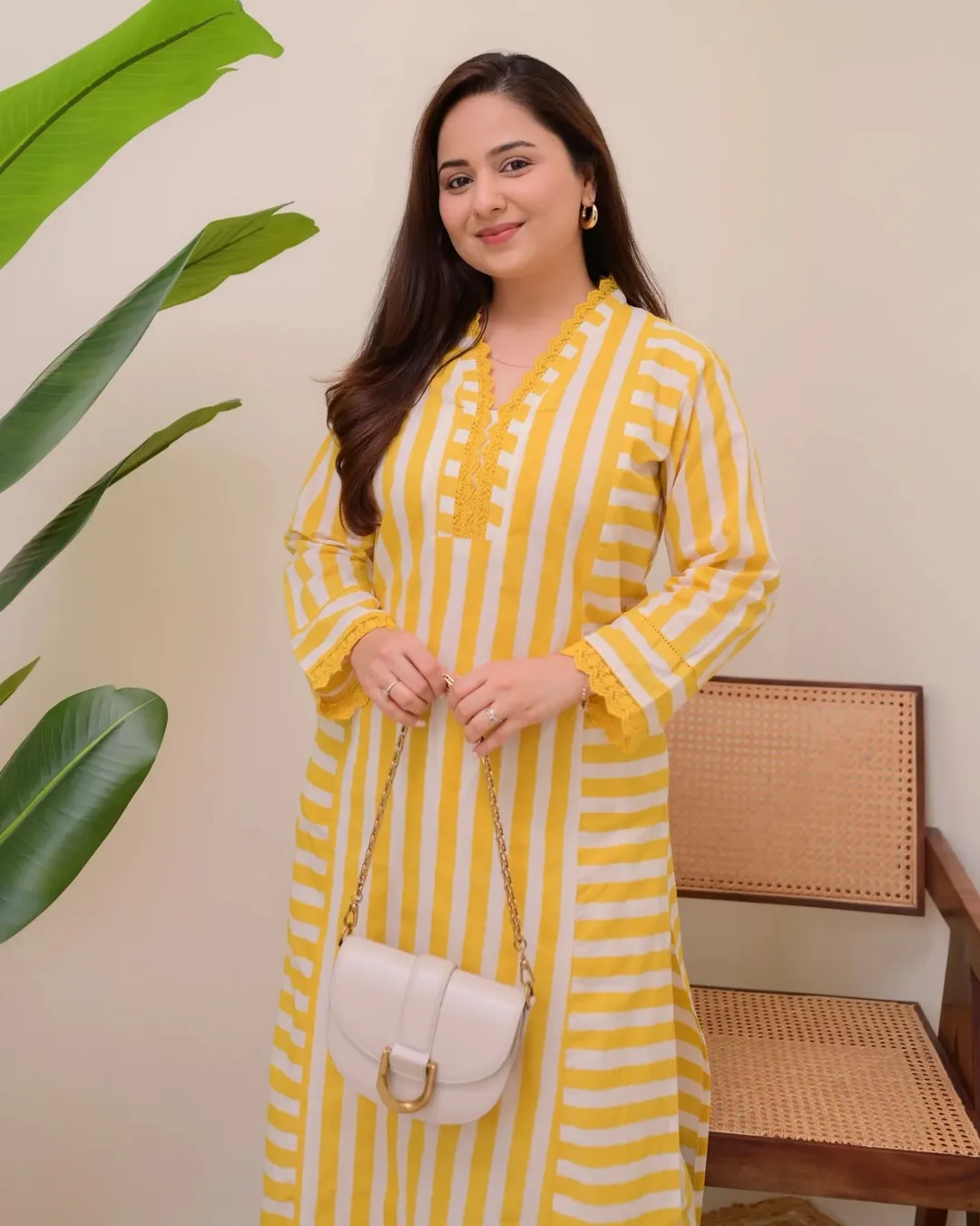 Mustard Yellow Striped Rayon Kurta Palazzo Set Women