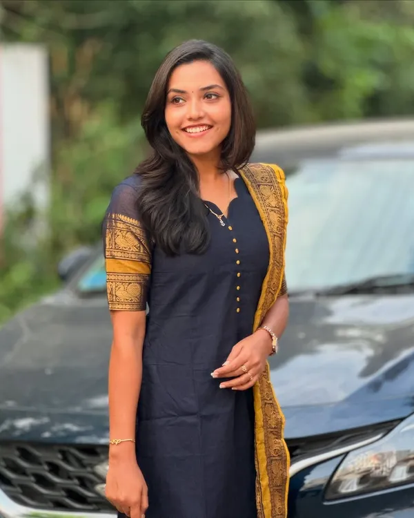 Royal Navy Blue Kanchi Cotton Kurta Set with Elegant Woven Dupatta