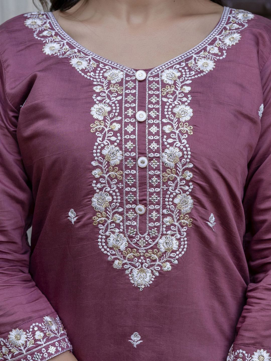 Rich Wine Chanderi Cotton Kurta Set with Elegant Jacquard Dupatta
