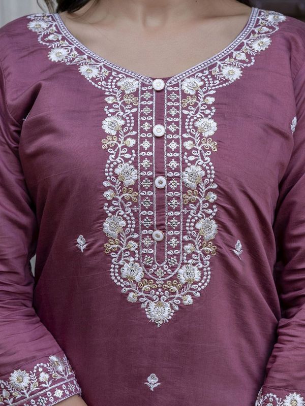 Rich Wine Chanderi Cotton Kurta Set with Elegant Jacquard Dupatta