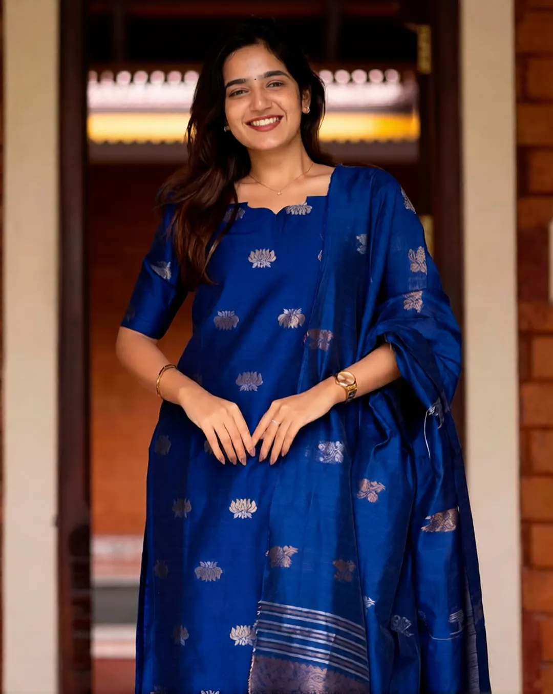 Stylish Royal Blue Kurta Pant Set with Dupatta Online
