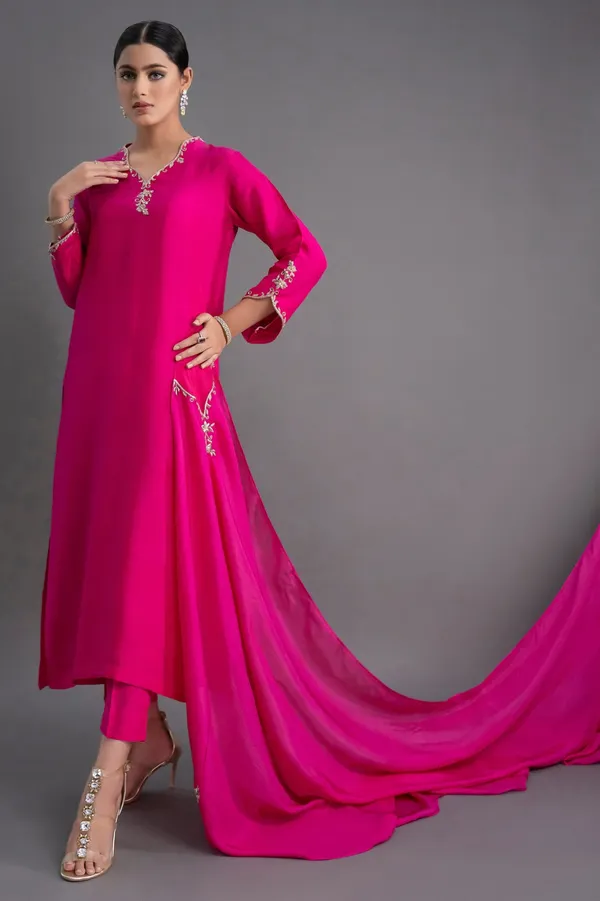 Premium Rani Pink Straight Kurta with Dupatta Set