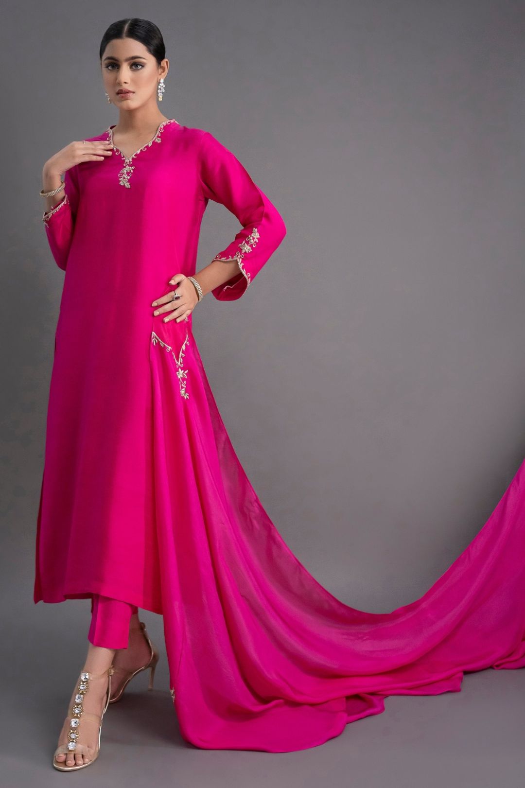 Premium Rani Pink Straight Kurta with Dupatta Set