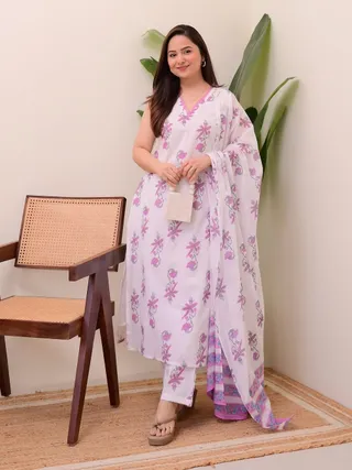 Elegant Pink Print Daily Wear Kurta Set