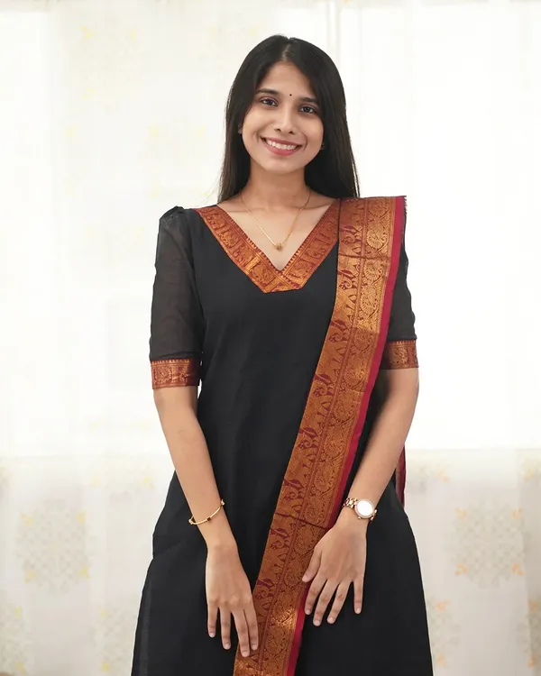 Black Heritage Weave Kurti Dupatta Set