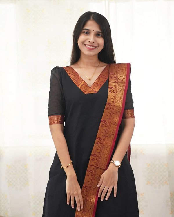 Black Heritage Weave Kurti Dupatta Set