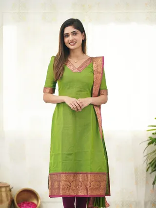 Green Elegant Traditional Kurti Set
