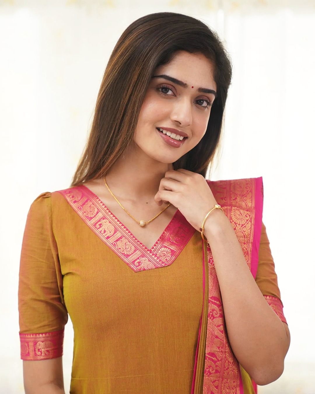 Mustard Kanchi Cotton Kurti Set with Zari Dupatta