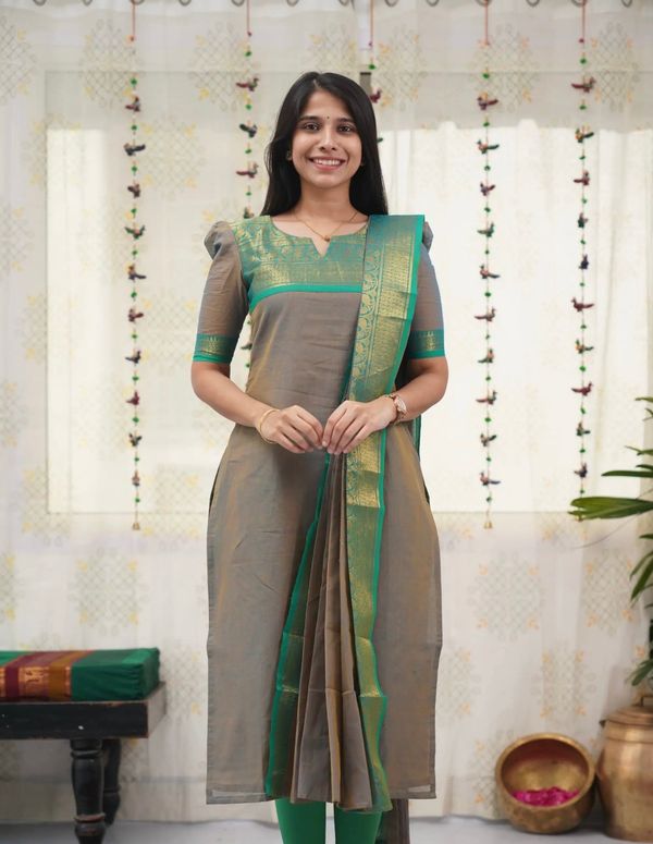 Elegant Grey Zari Weave Kurti with Dupatta Set