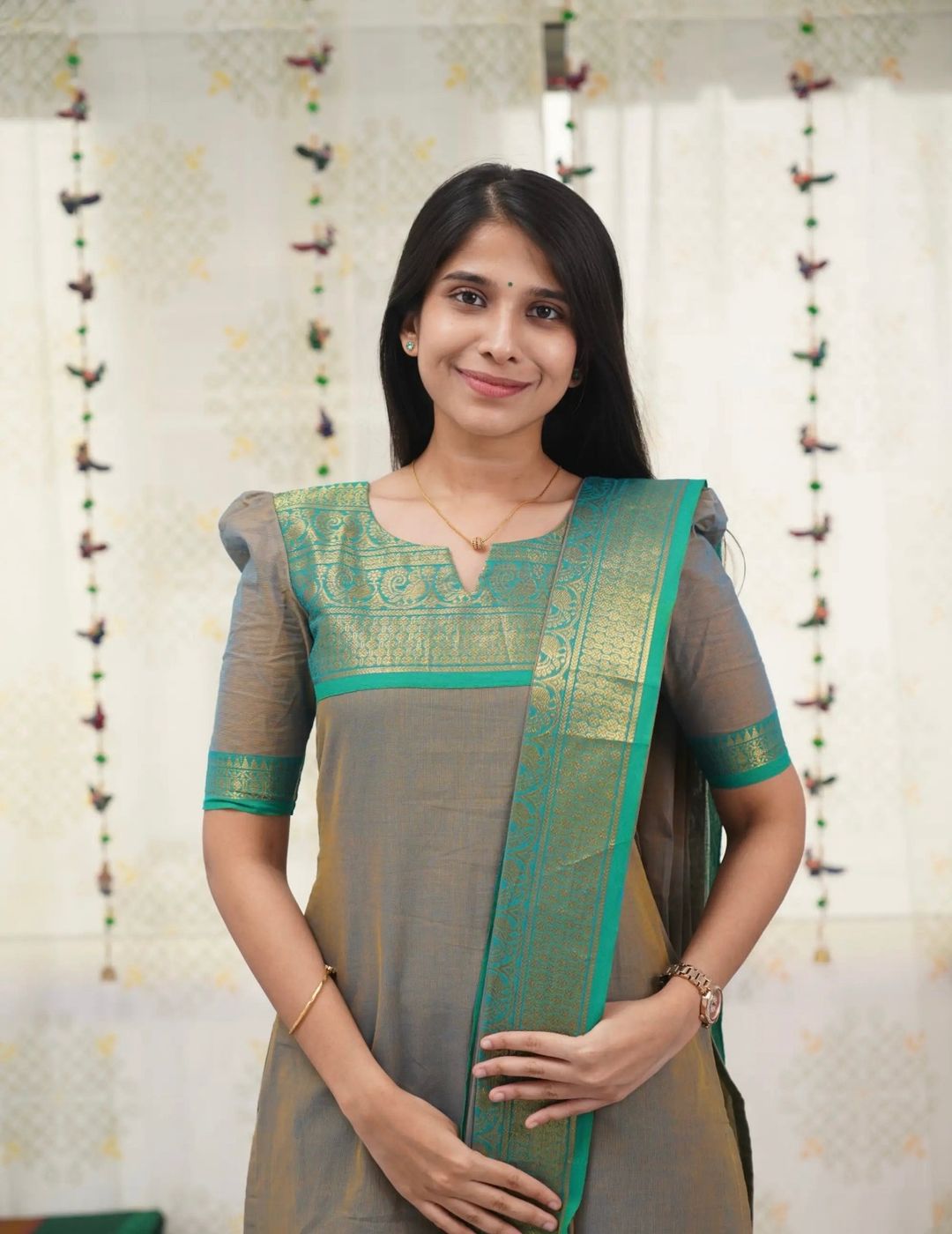 Elegant Grey Zari Weave Kurti with Dupatta Set