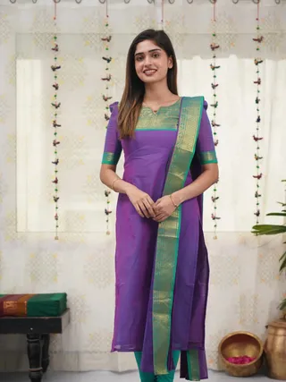 Purple Ethnic Cotton Kurti Dupatta Set for Women