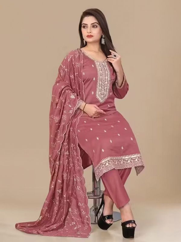 Maroon Embroidered Jalpari Kurta Pant Dupatta Set