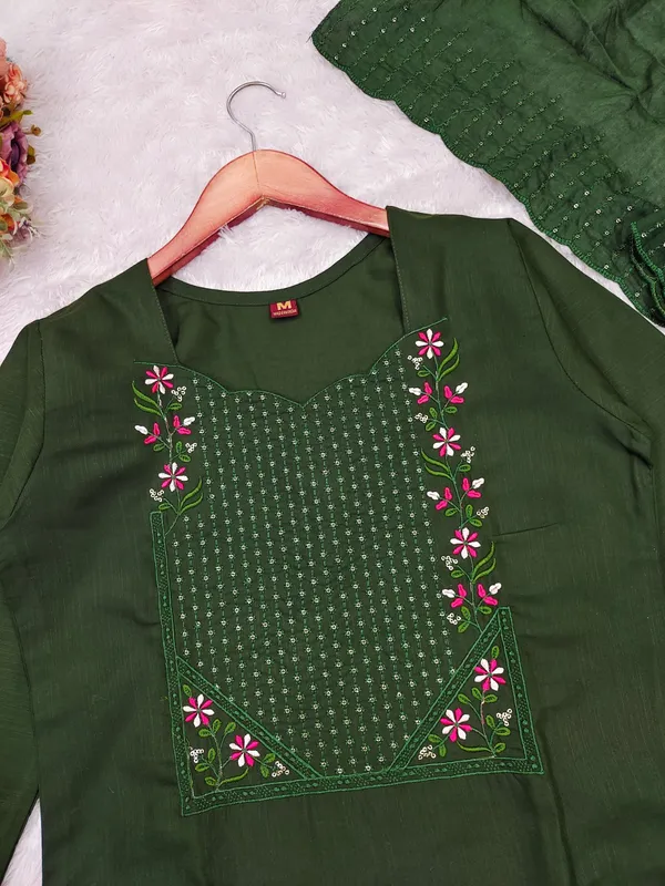 Emerald Green Cotton Kurta Set with Chanderi Dupatta