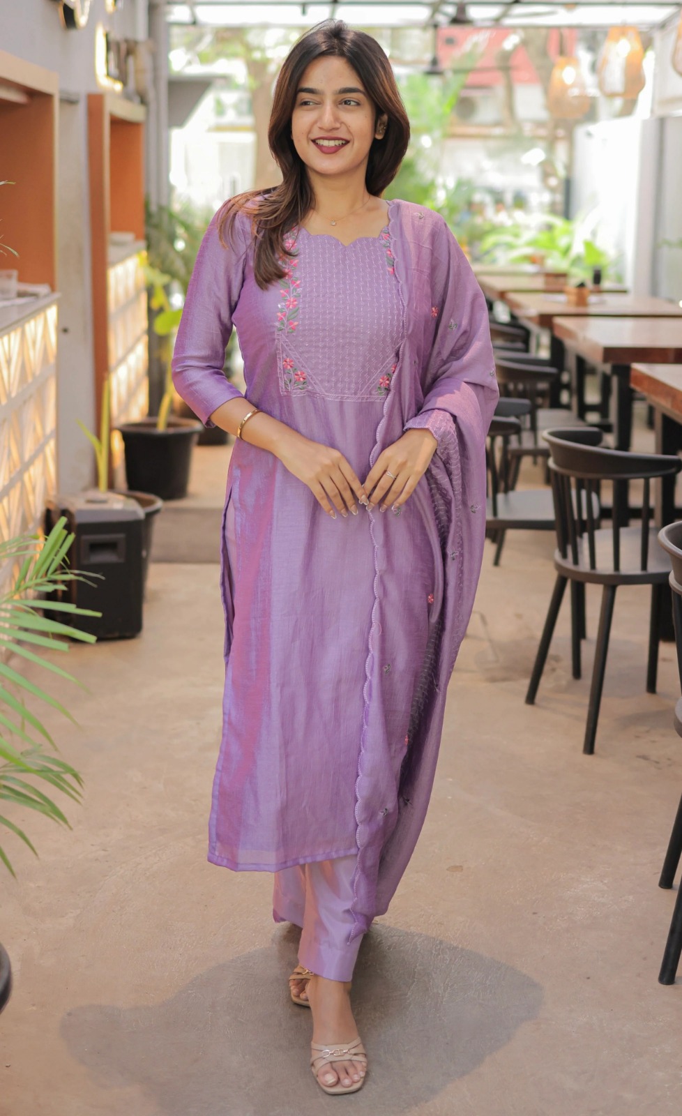 Lavender cotton salwar suit with embroidery