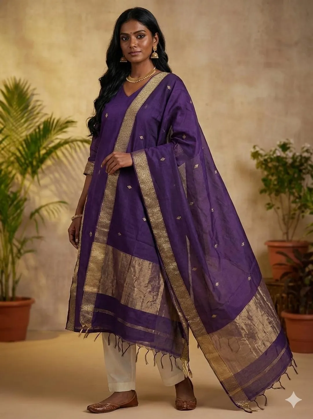 Stylish Violet Ethnic Kurta Dupatta Set for Festive Wear