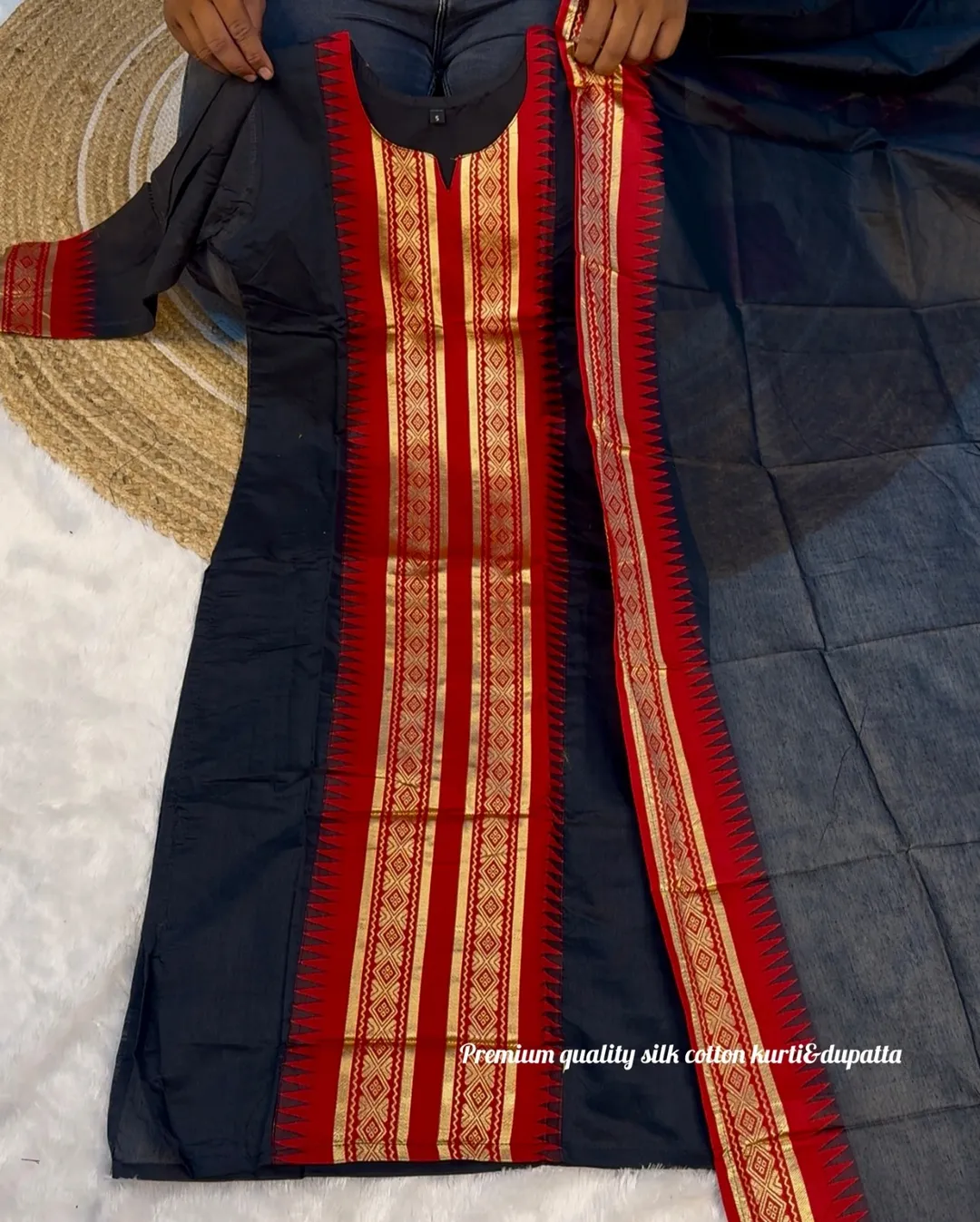 Kanchi Cotton Zari Woven Kurti Set with Traditional Dupatta