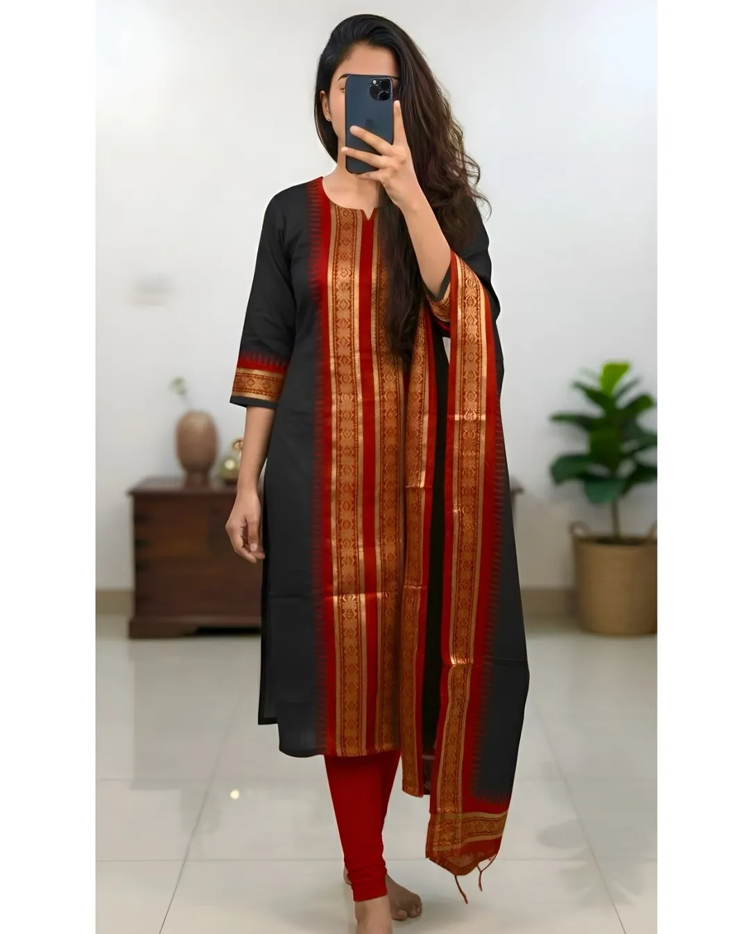 Kanchi Cotton Zari Woven Kurti Set with Traditional Dupatta