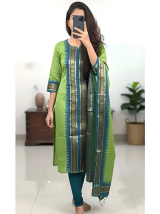 Trendy Green Ethnic Kurti Dupatta Set for Festive Wear
