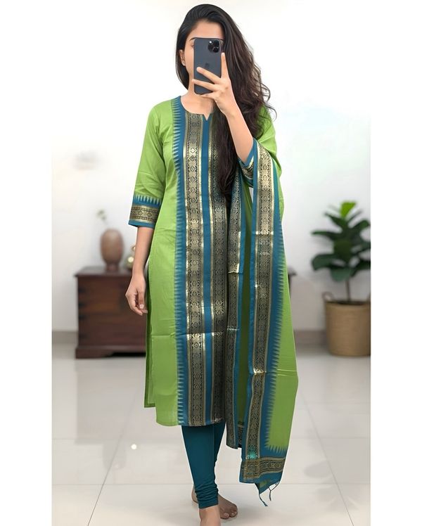 Trendy Green Ethnic Kurti Dupatta Set for Festive Wear