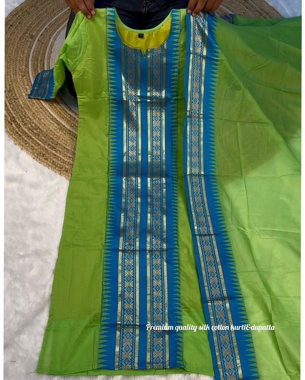 Trendy Green Ethnic Kurti Dupatta Set for Festive Wear