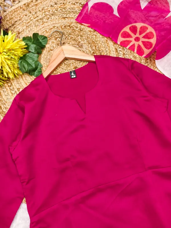 Elegant Rani Pink Ethnic Kurti Set with Organza Dupatta