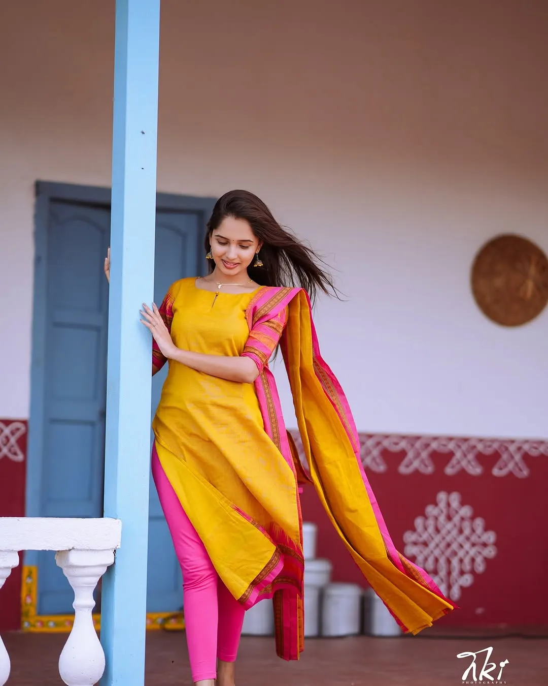 Classic Yellow Cotton Kurti Set with Woven Dupatta