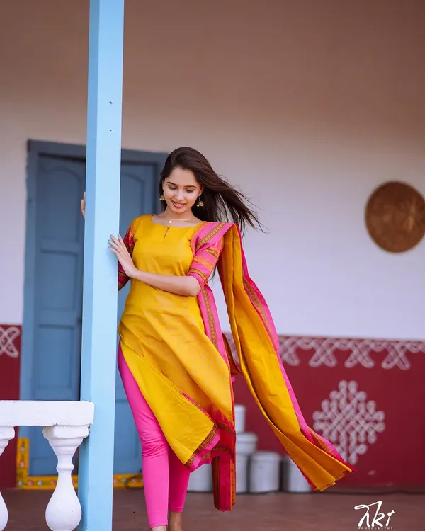 Classic Yellow Cotton Kurti Set with Woven Dupatta