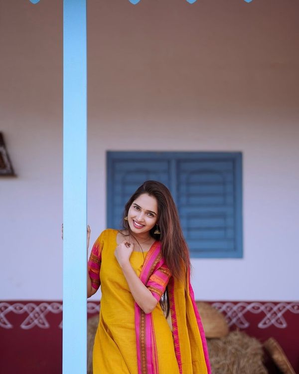 Classic Yellow Cotton Kurti Set with Woven Dupatta