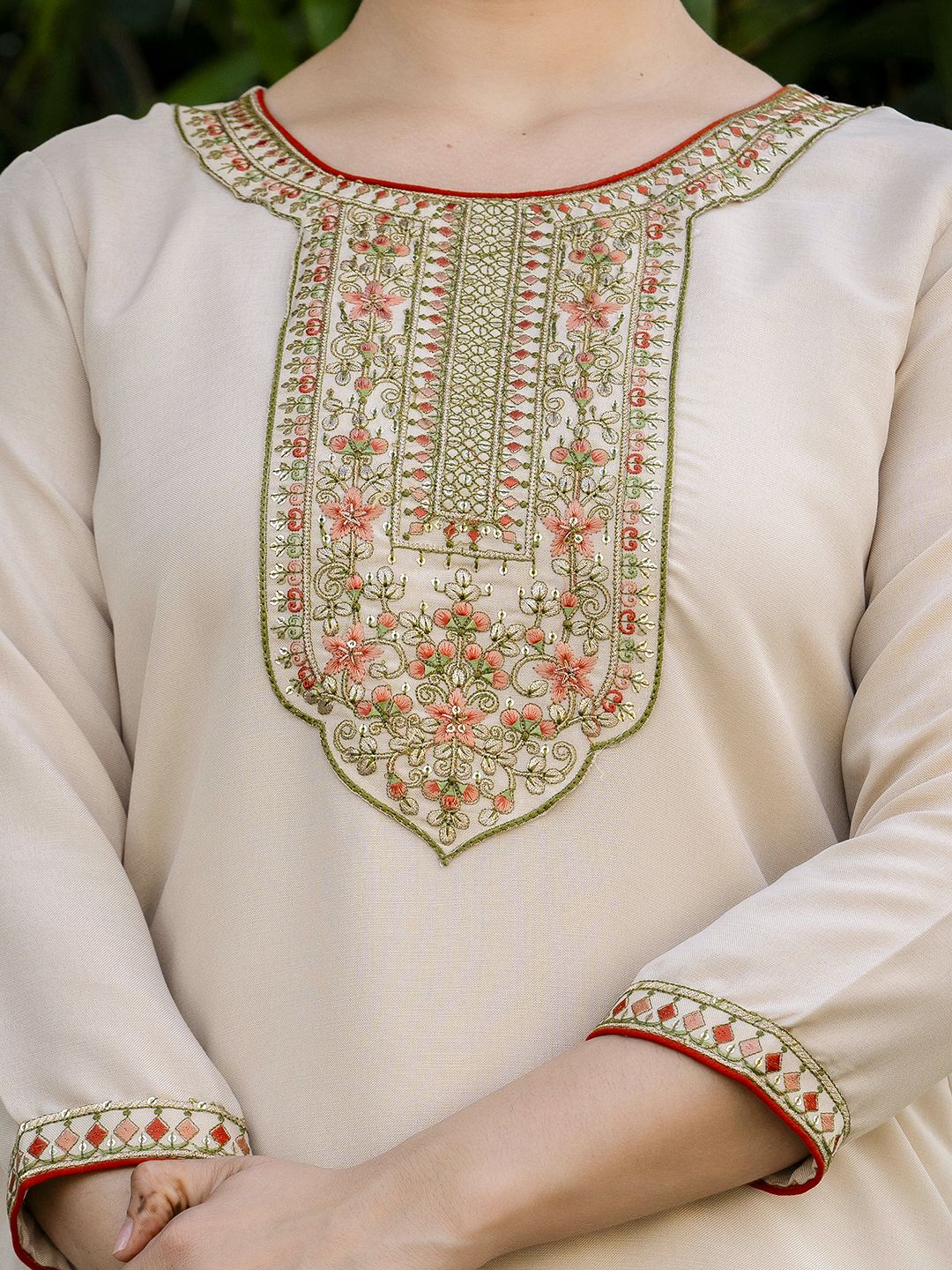 Chiku Embroidered Kurti Pant Dupatta Set Online