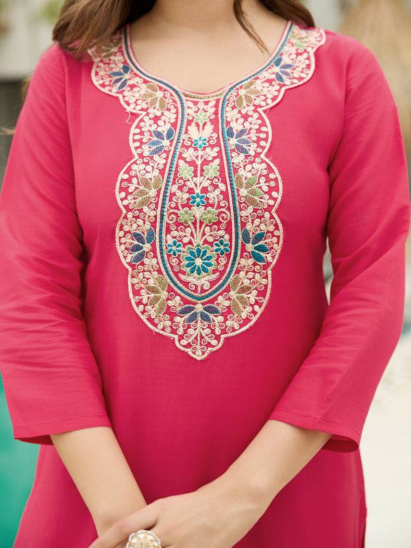 Gajri Embroidered Kurti Pant Dupatta Set Women