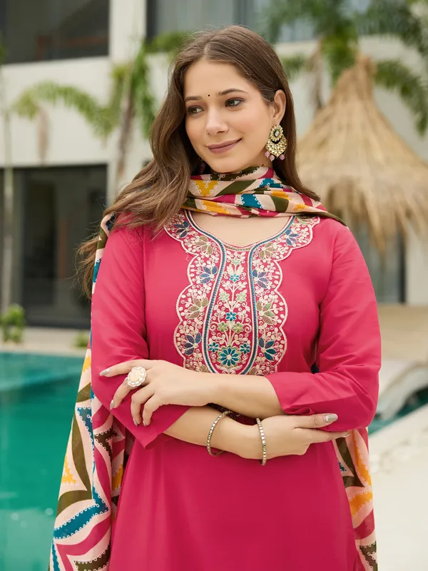Gajri Embroidered Kurti Pant Dupatta Set Women