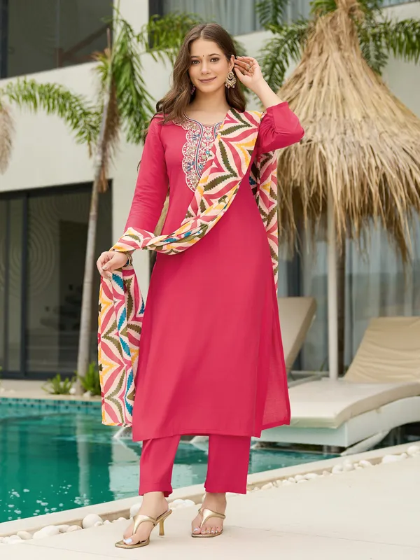 Gajri Embroidered Kurti Pant Dupatta Set Women