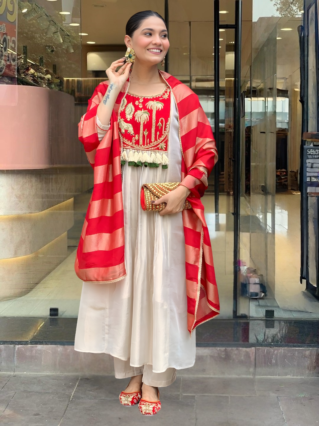 Jacquard salwar suit for festive