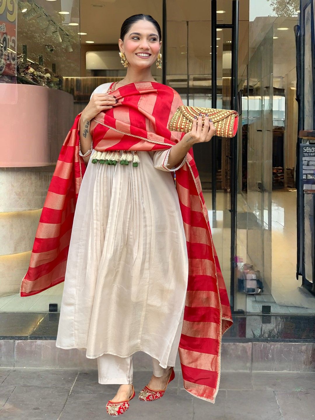 Silk Festive Kurta Pant Set with Zari Jacquard Dupatta