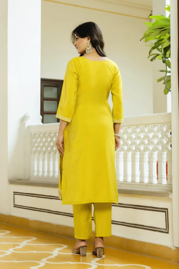Sunshine Yellow Embroidered Kurti Set with Dupatta