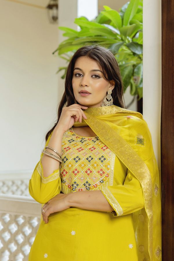 Sunshine Yellow Embroidered Kurti Set with Dupatta