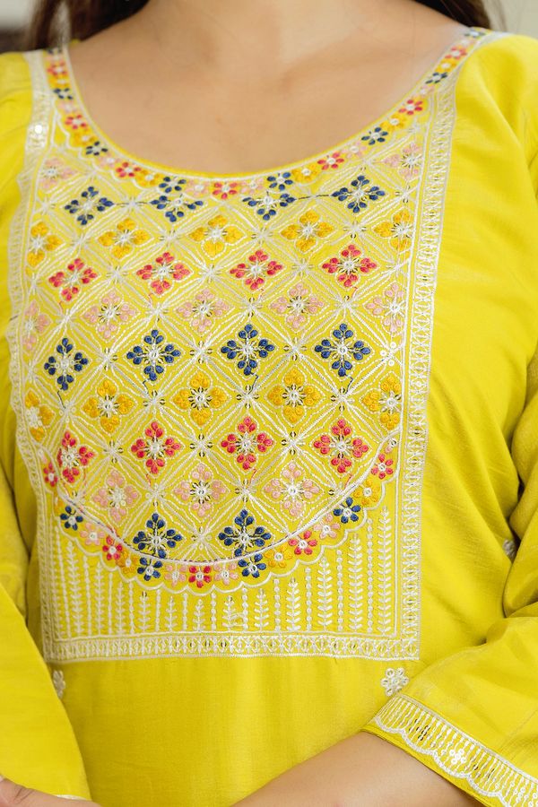 Sunshine Yellow Embroidered Kurti Set with Dupatta