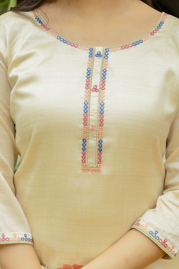 Elegant Cream Assam Silk Kurti Set with Floral Dupatta