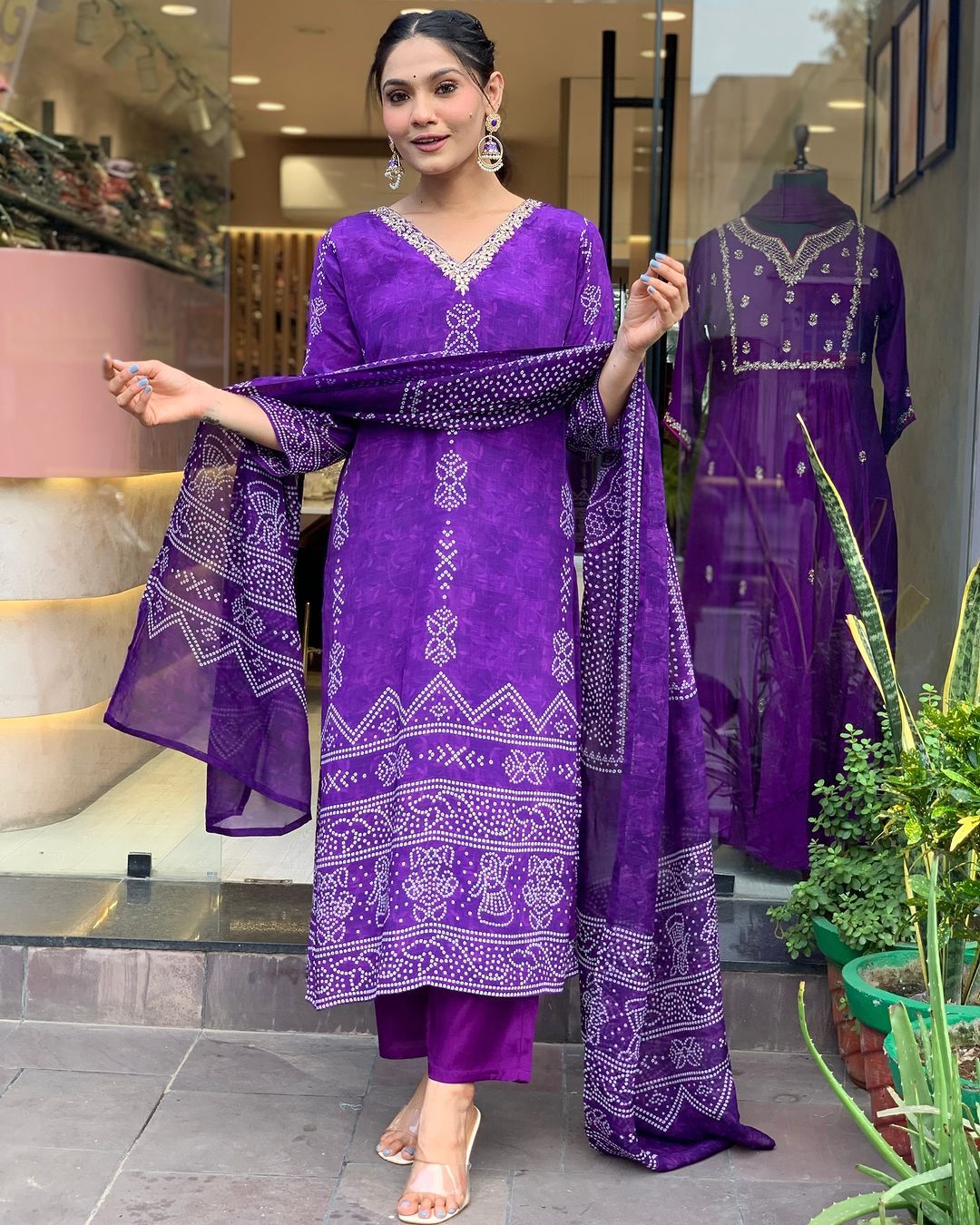 Purple Crepe Printed Kurta Pant Dupatta Set Women