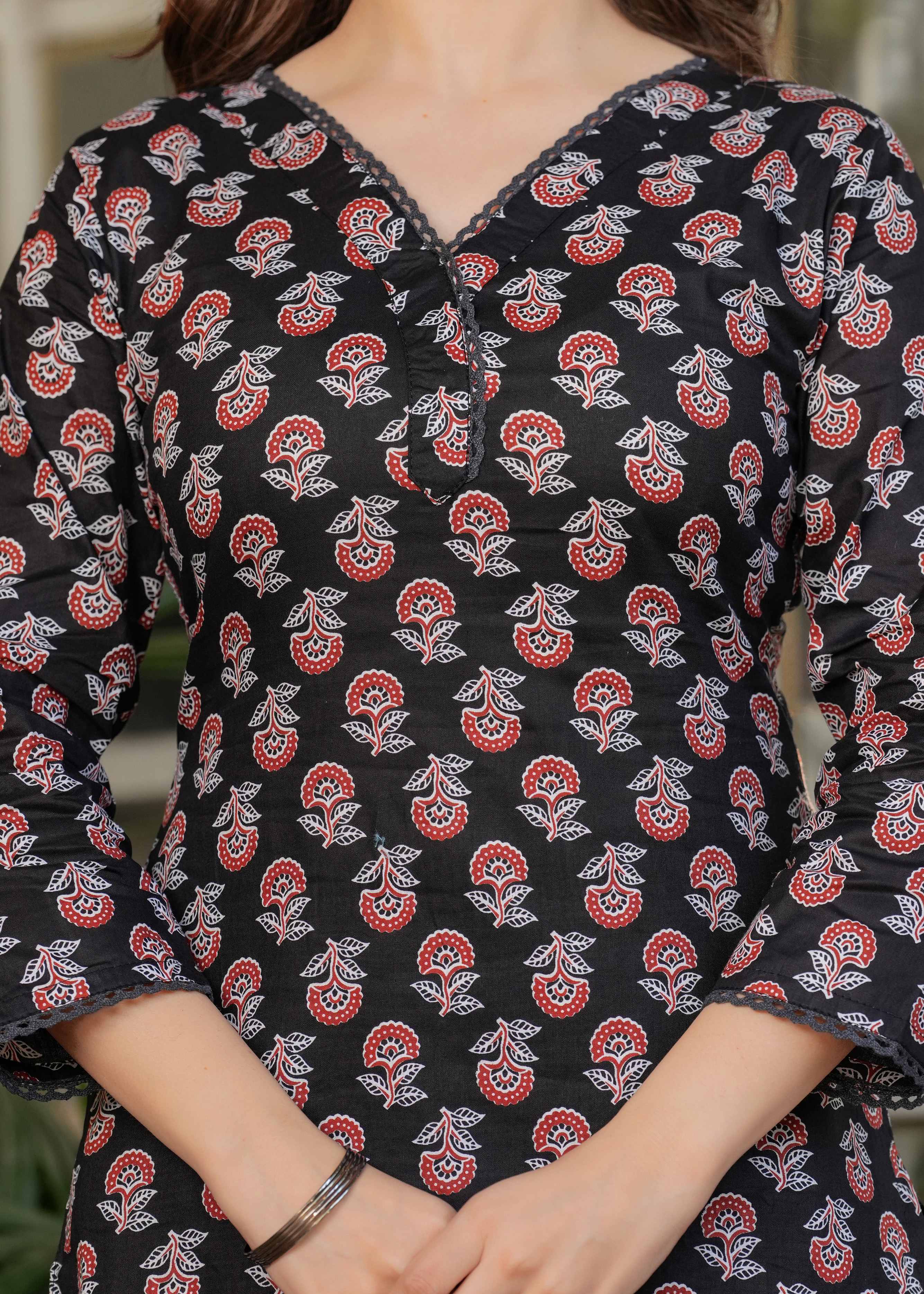 Printed black cotton salwar suit
