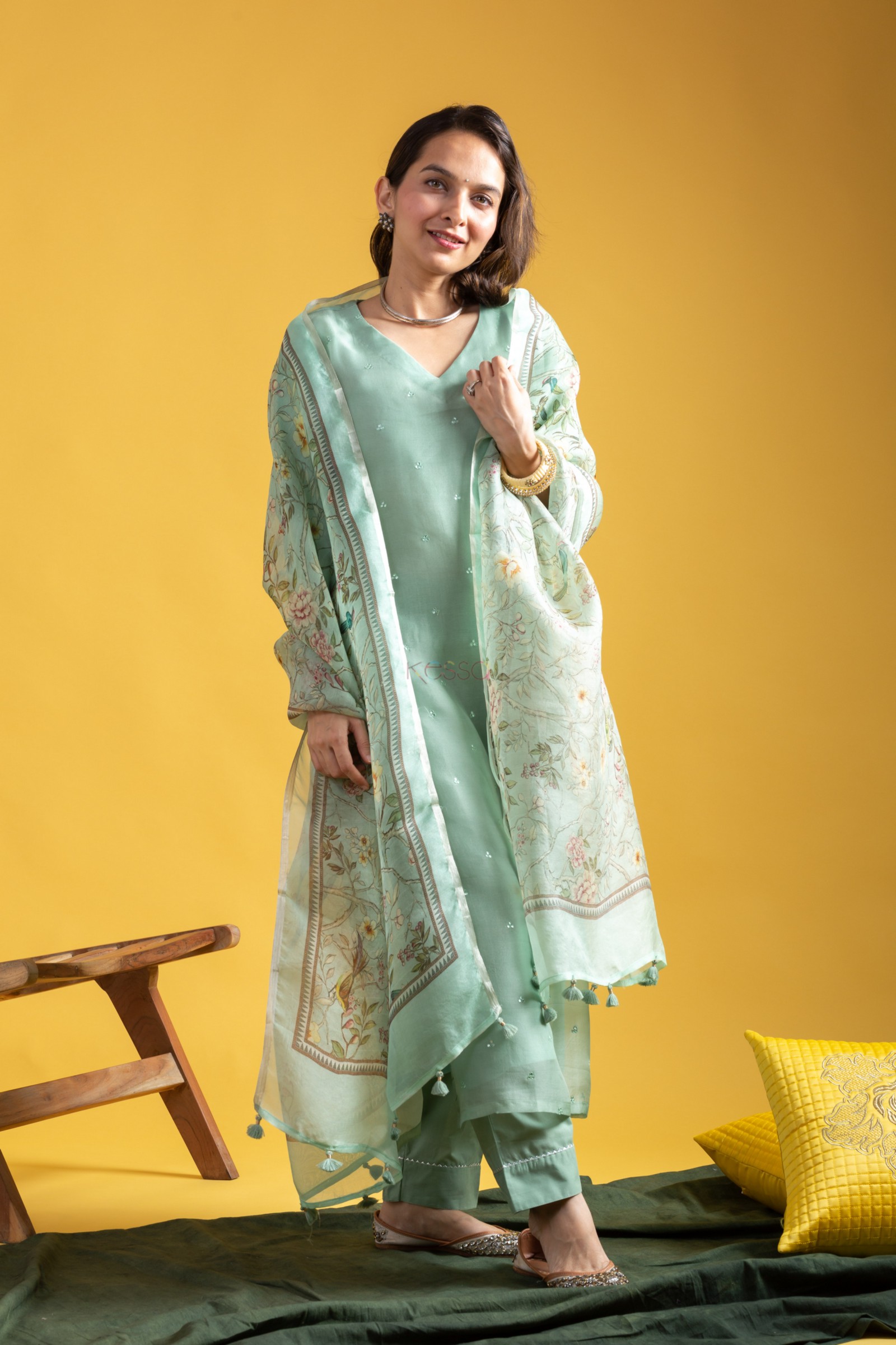 Green chanderi salwar suit