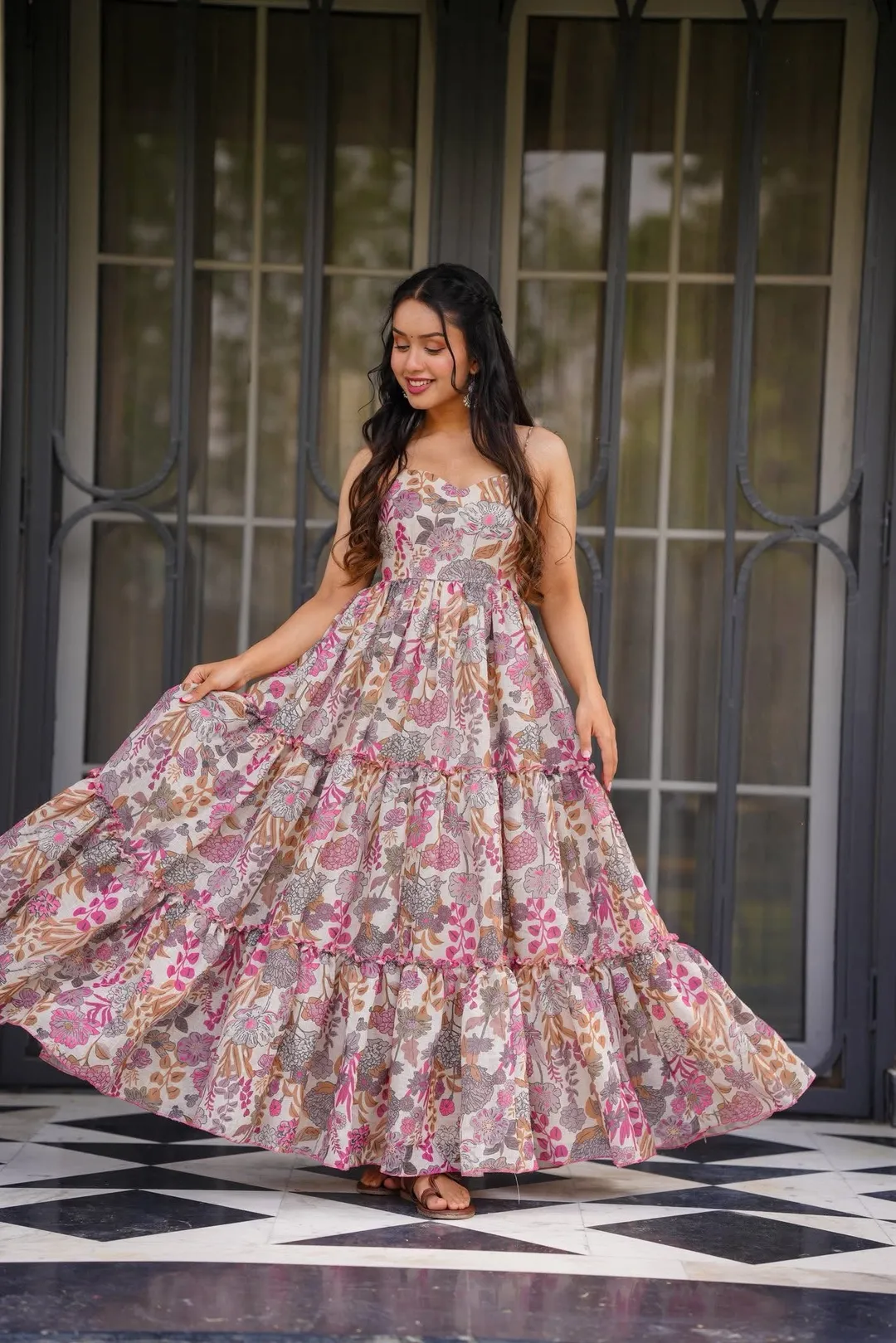 Floral Printed Maxi Dress for Women Sleeveless Tiered