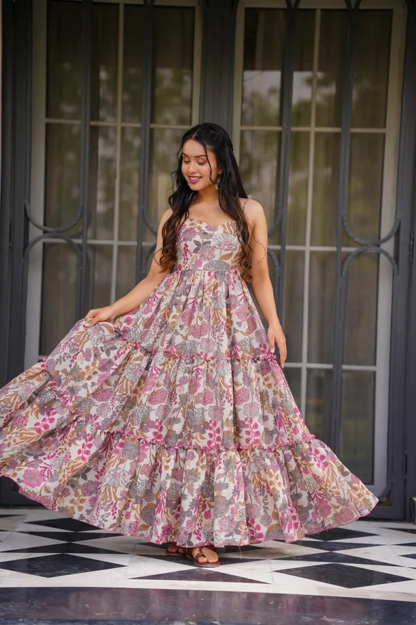 Floral Printed Maxi Dress for Women Sleeveless Tiered