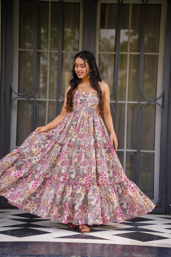 Floral Printed Maxi Dress for Women Sleeveless Tiered