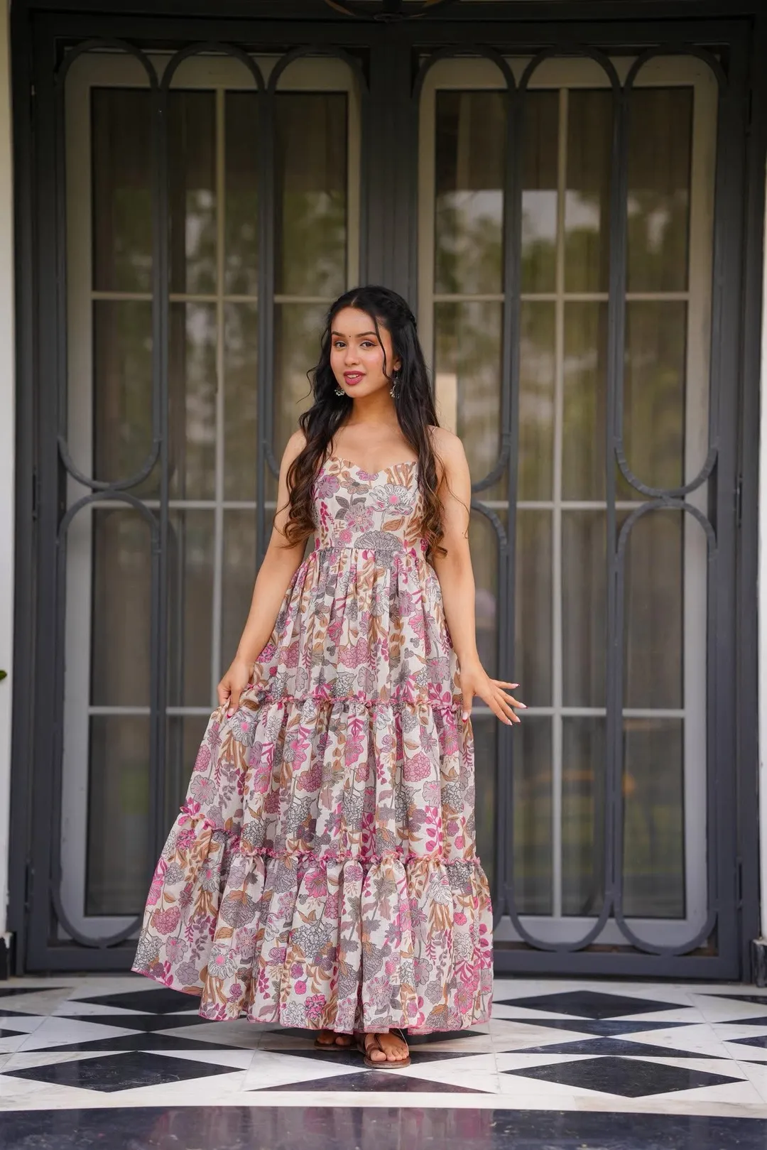 Floral Printed Maxi Dress for Women Sleeveless Tiered