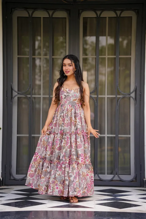 Floral Printed Maxi Dress for Women Sleeveless Tiered