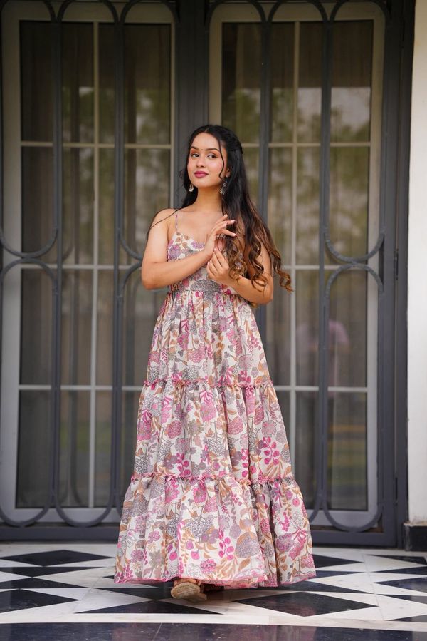 Floral Printed Maxi Dress for Women Sleeveless Tiered