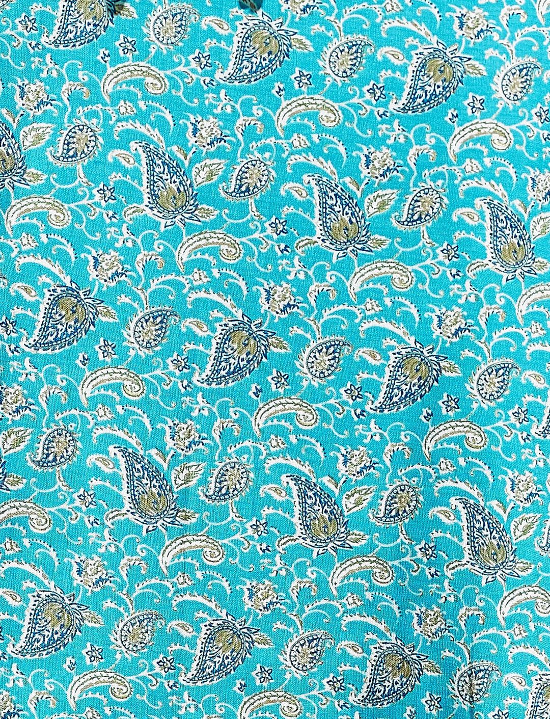 Sky Blue Printed Cotton Kurti Pant Set for Women