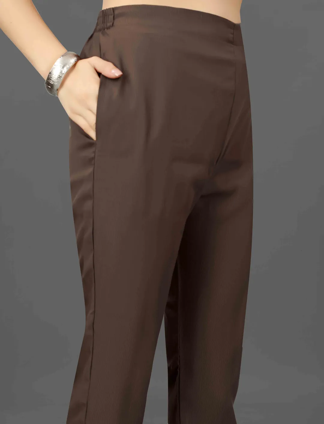 Brown Embroidered Kurta Pant Dupatta Set for Women
