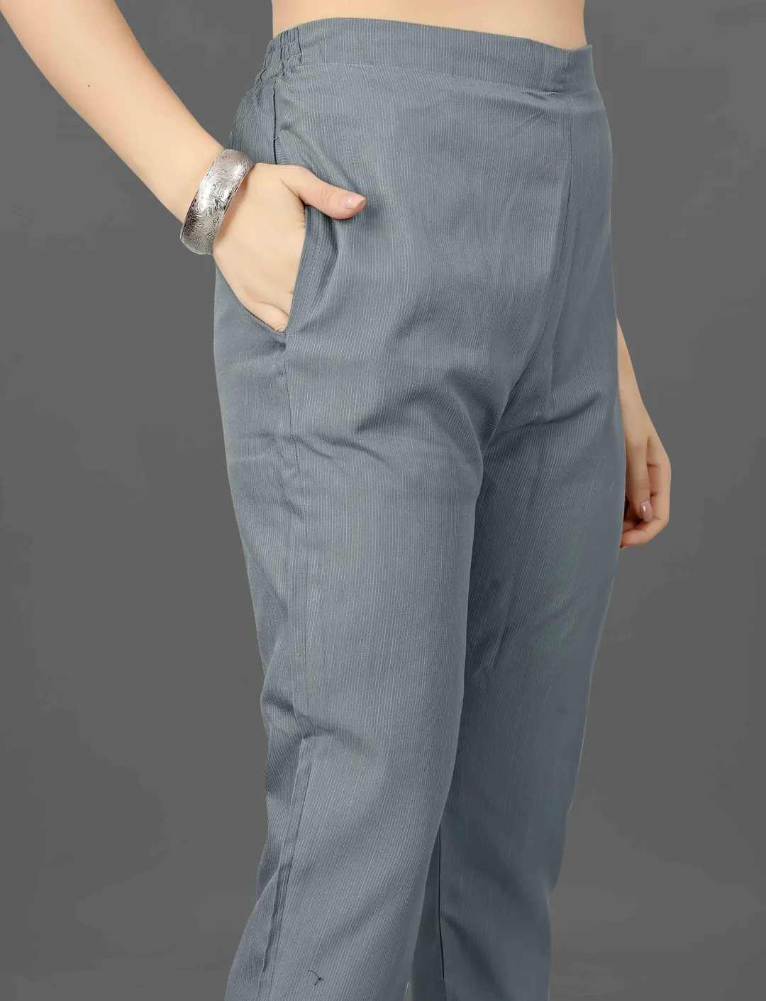 Grey Embroidered Kurta Pant Dupatta Set for Women